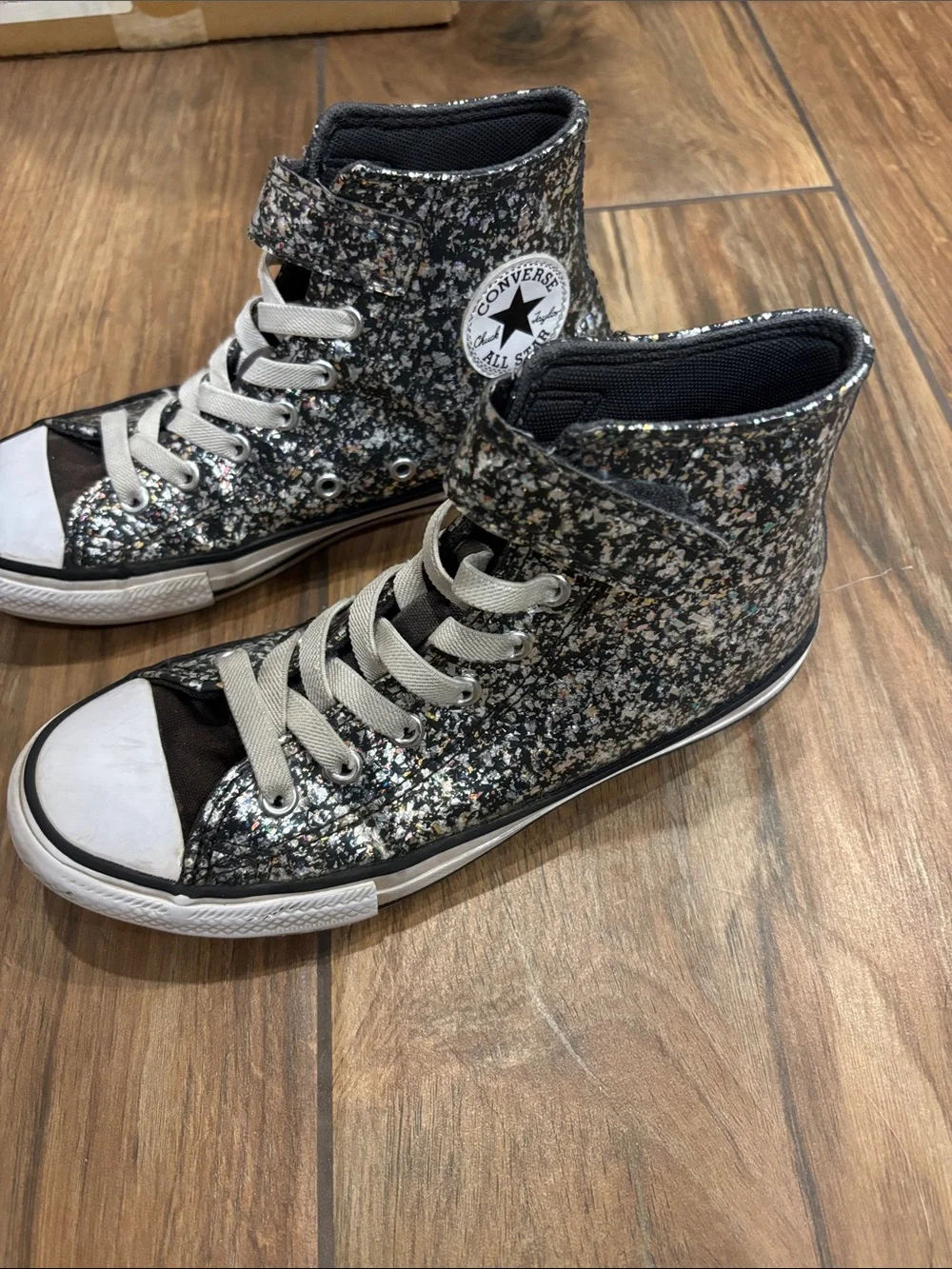 Converse Kids High-Top Glitter Sneaker in Black with Multicolor Sparkle